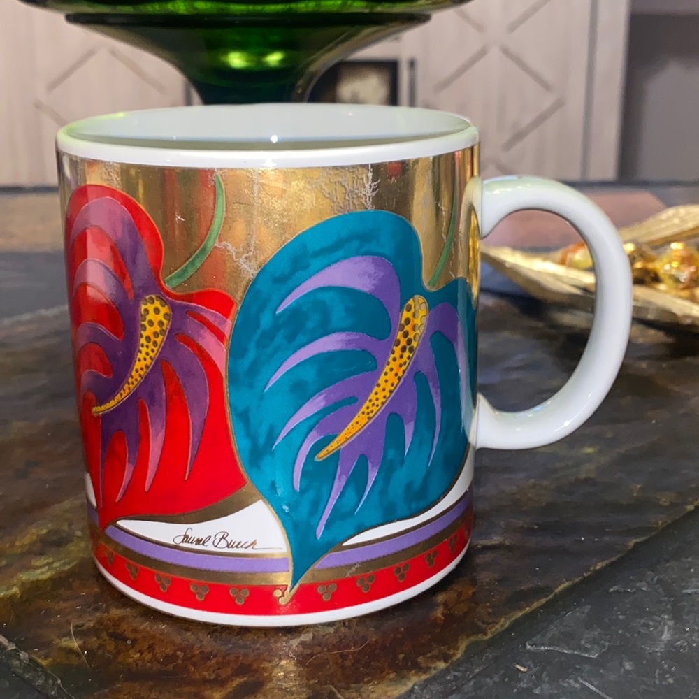 Laurel Burch Artisan Anthurium Tropical Floral Ceramic Coffee Mug Made in Japan